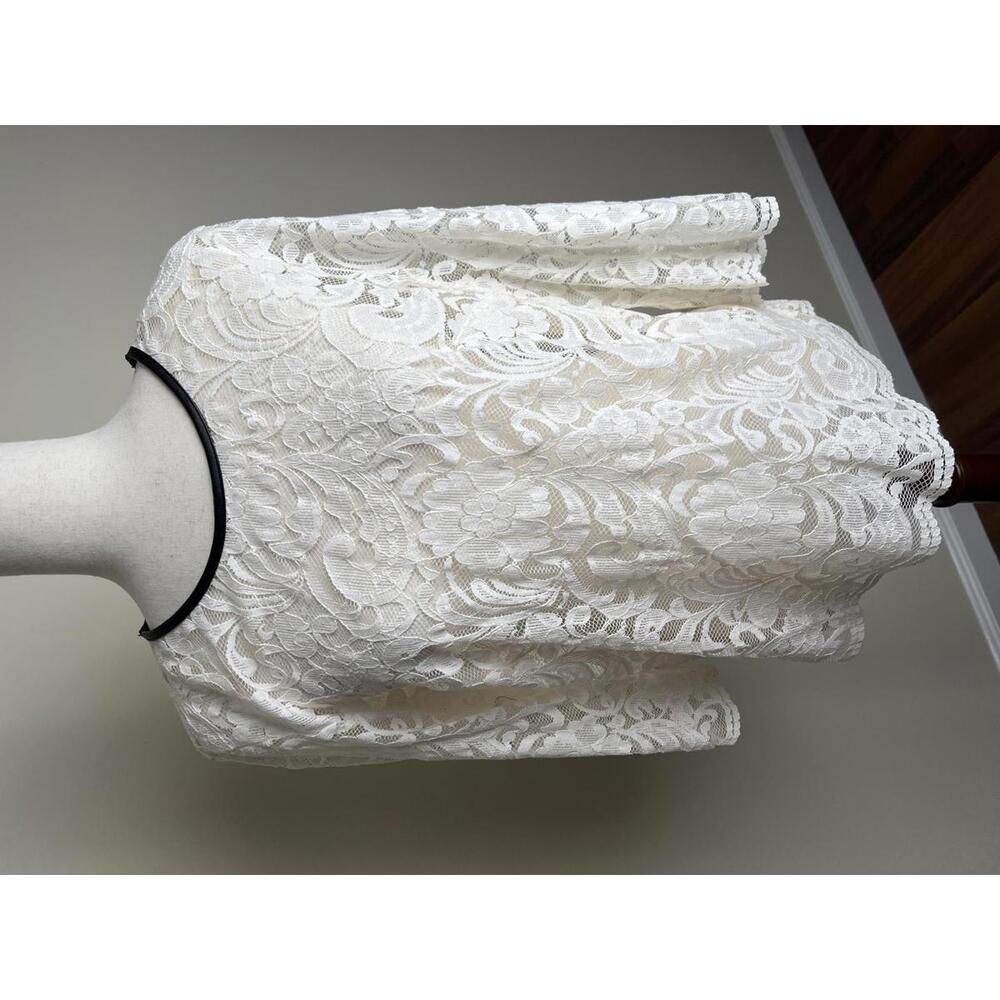 Bisou Bisou Ivory Lace Top Black Trim 3/4 Sleeve Large NWT